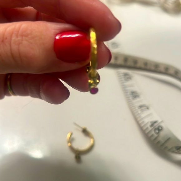 18k plated 1” hoops with tiny ruby - Picture 2 of 4